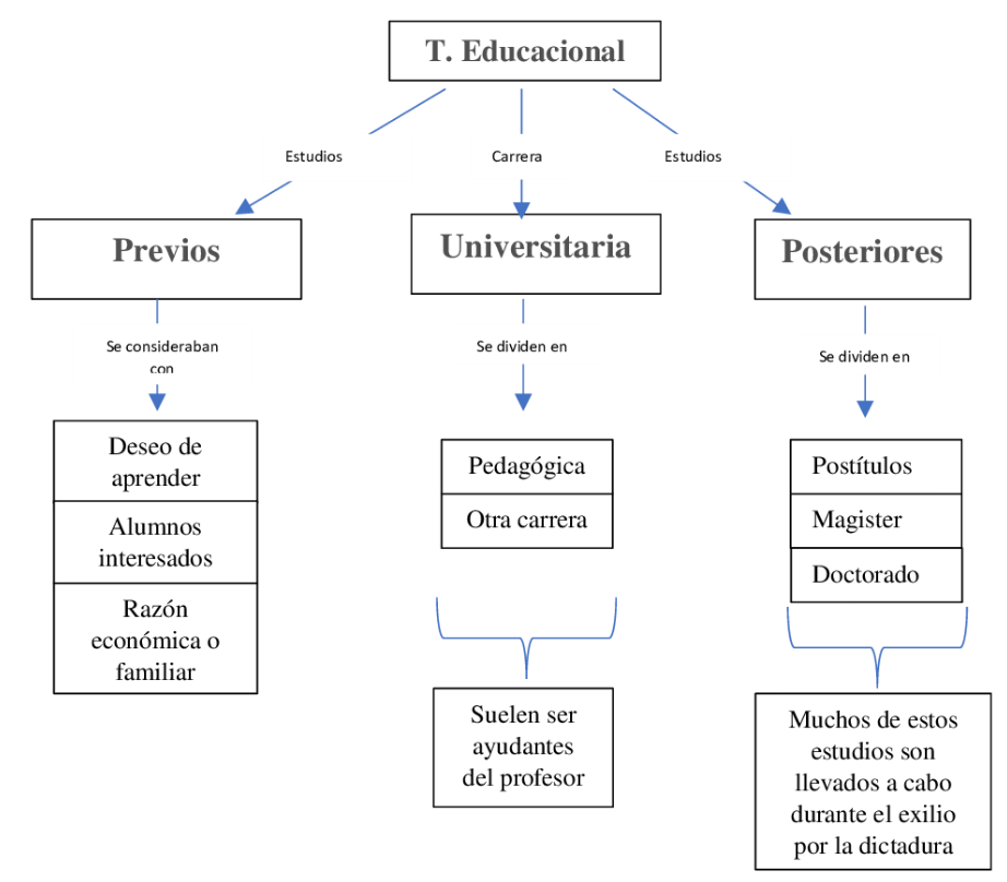 Codificación axial de la característica “Trayectoria Educacional” de las trayectorias laborales de académicos mayores de 55 años que trabajan en una universidad pública.